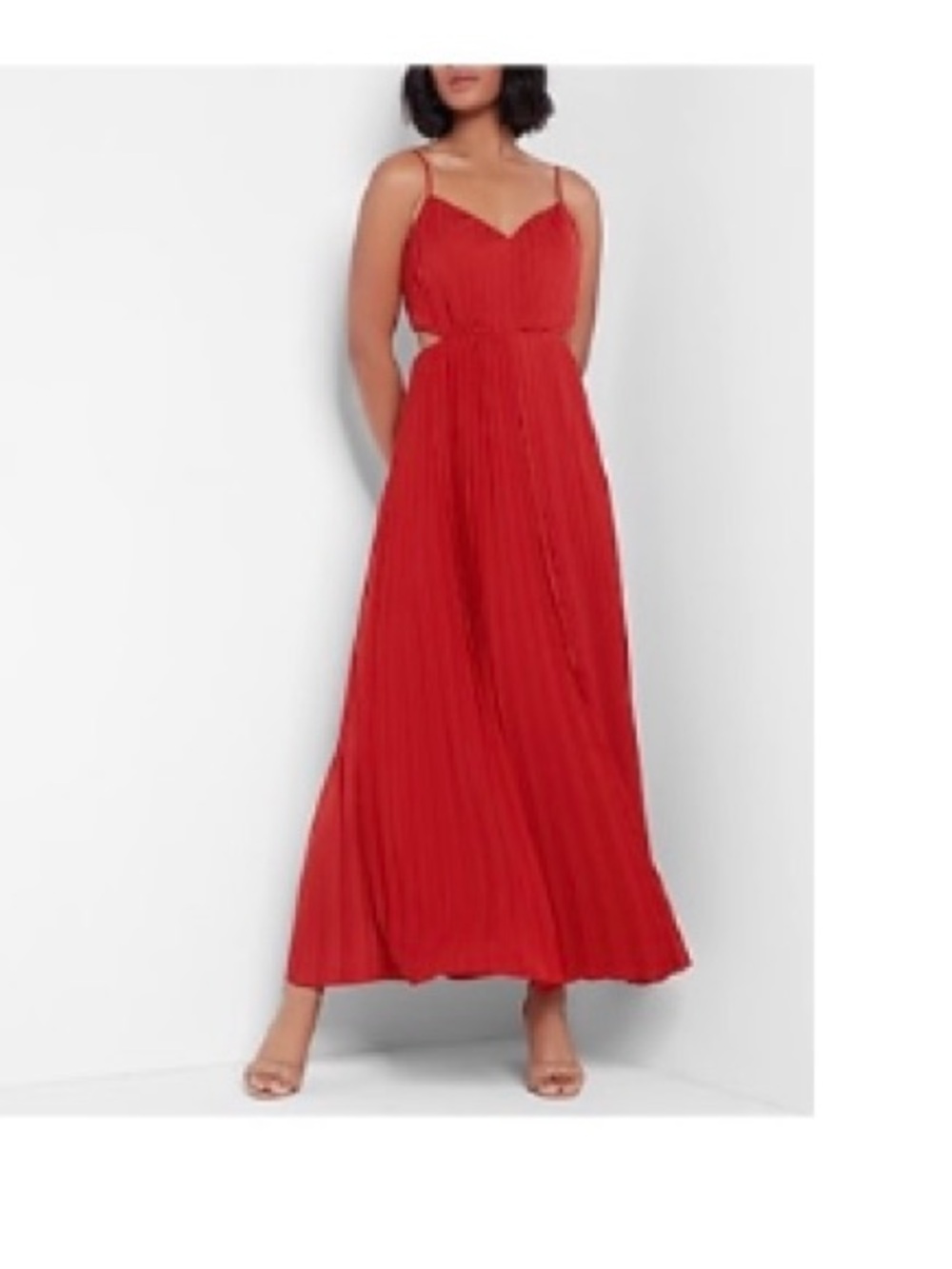 Express burnt orange Pleated Spaghetti-Strap Maxi Dress size XS